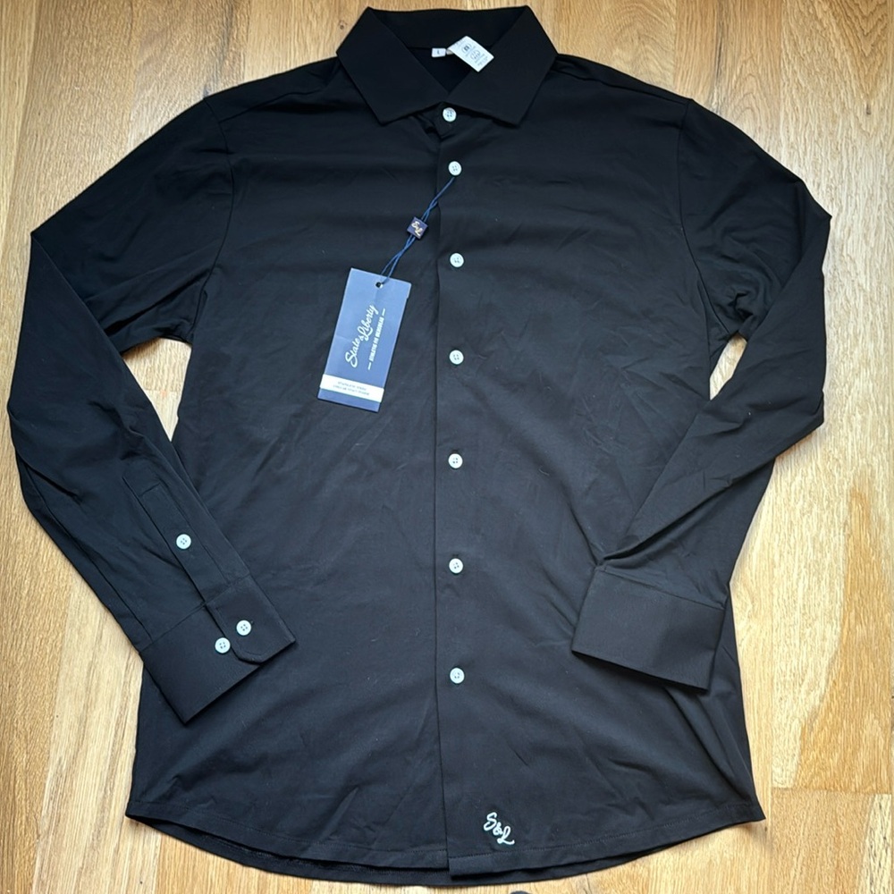 NWT State & Liberty black collared shirt - large